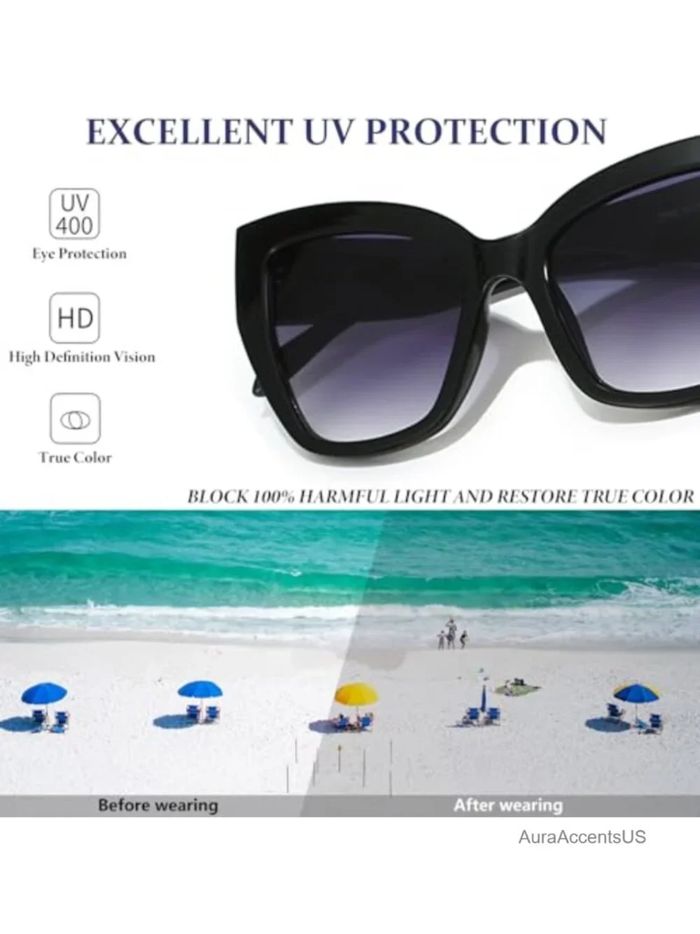 Oversized Cat Eye Sunglasses UV400 Full-Frame Retro Women's Big Shades